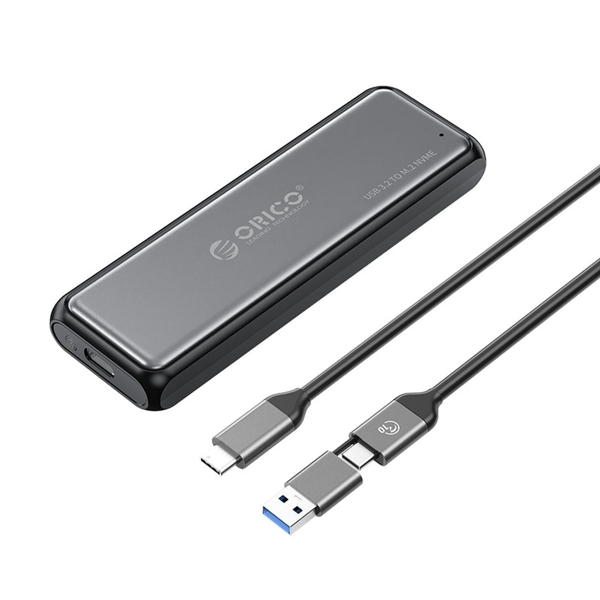 Orico DDM2-C3-G2 M.2 NVME USB-A USB-C 3.2 10Gb/s diskų dėžutė - pilka -- Hard Drive Adapters