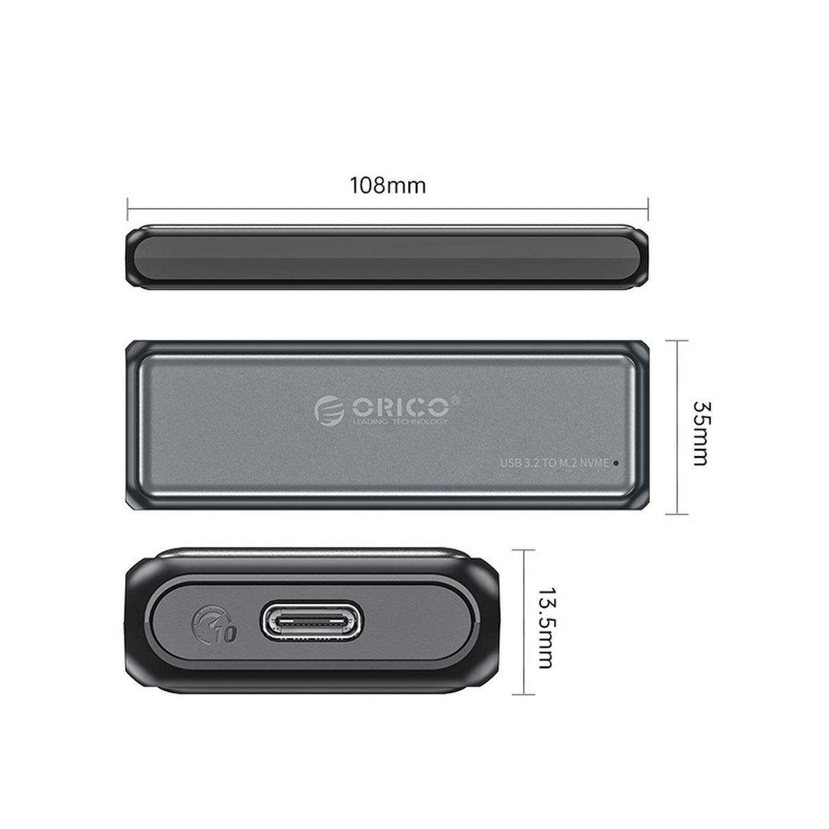 Orico DDM2-C3-G2 M.2 NVME USB-A USB-C 3.2 10Gb/s diskų dėžutė - pilka -- Hard Drive Adapters