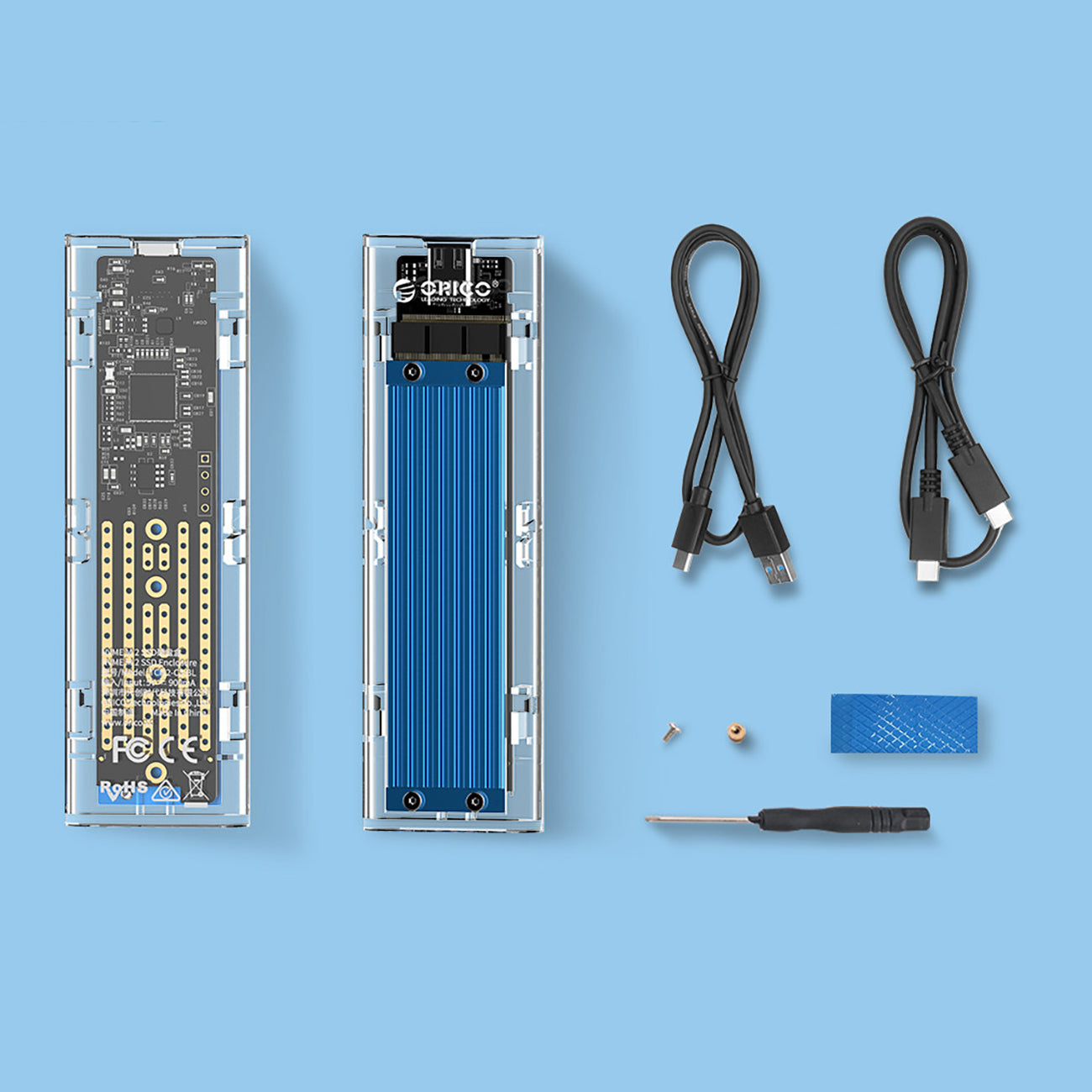 Orico TCM2-C3 M.2 NVME į USB-C 10Gb/s Disko Dėklas – Mėlynas -- Hard Drive Adapters