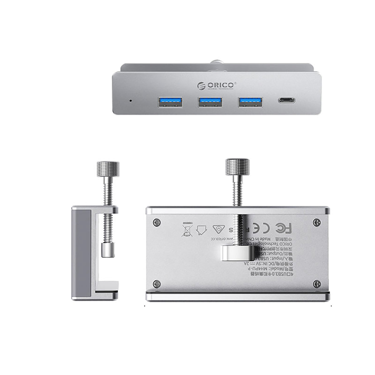 Orico MH4PC šaliklis su spaustuku USB-C / 3x USB-A 3.0 + 1x USB-C 3.0 - sidabras -- USB Hubs