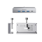 Orico MH4PC šaliklis su spaustuku USB-C / 3x USB-A 3.0 + 1x USB-C 3.0 - sidabras -- USB Hubs