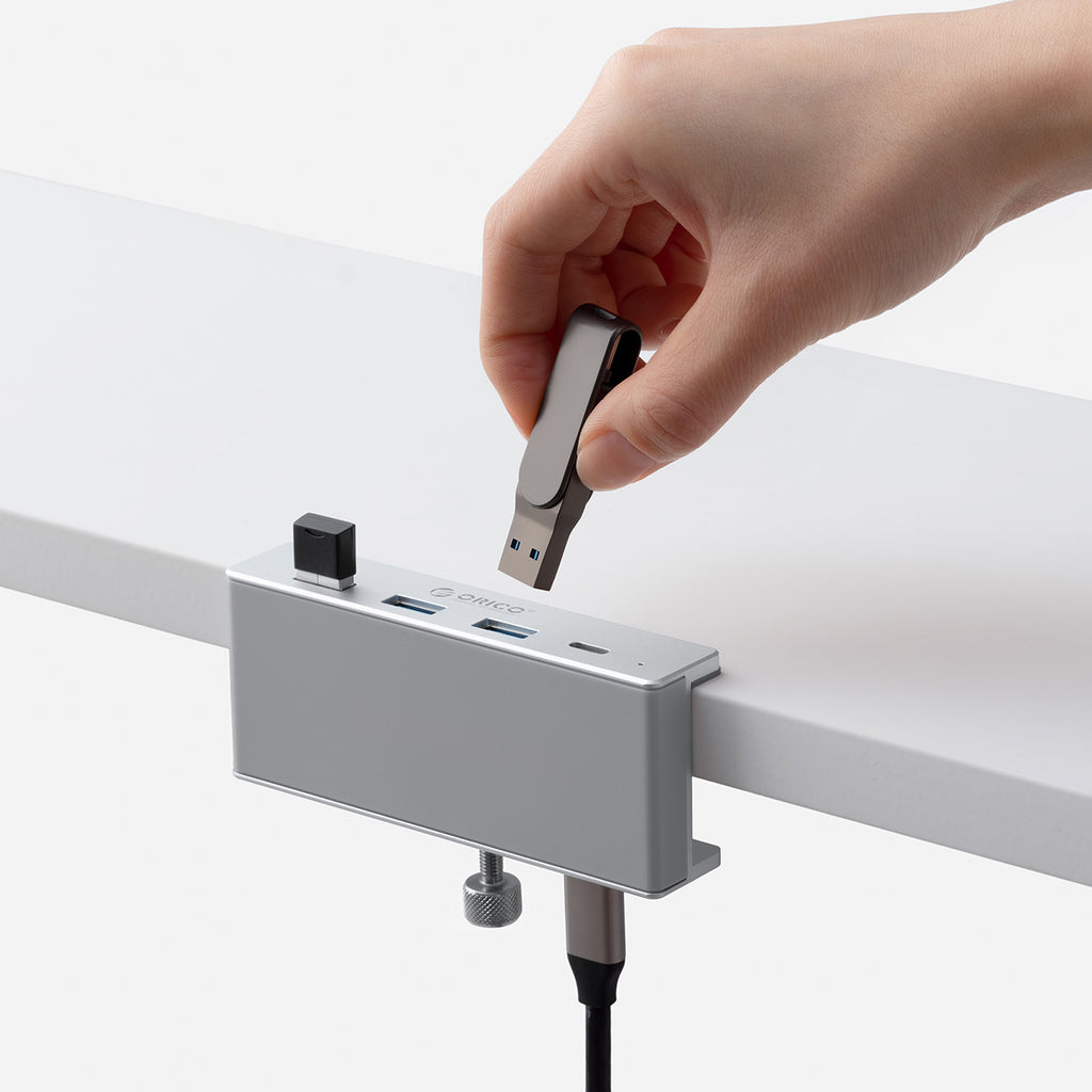 Orico MH4PC šaliklis su spaustuku USB-C / 3x USB-A 3.0 + 1x USB-C 3.0 - sidabras -- USB Hubs