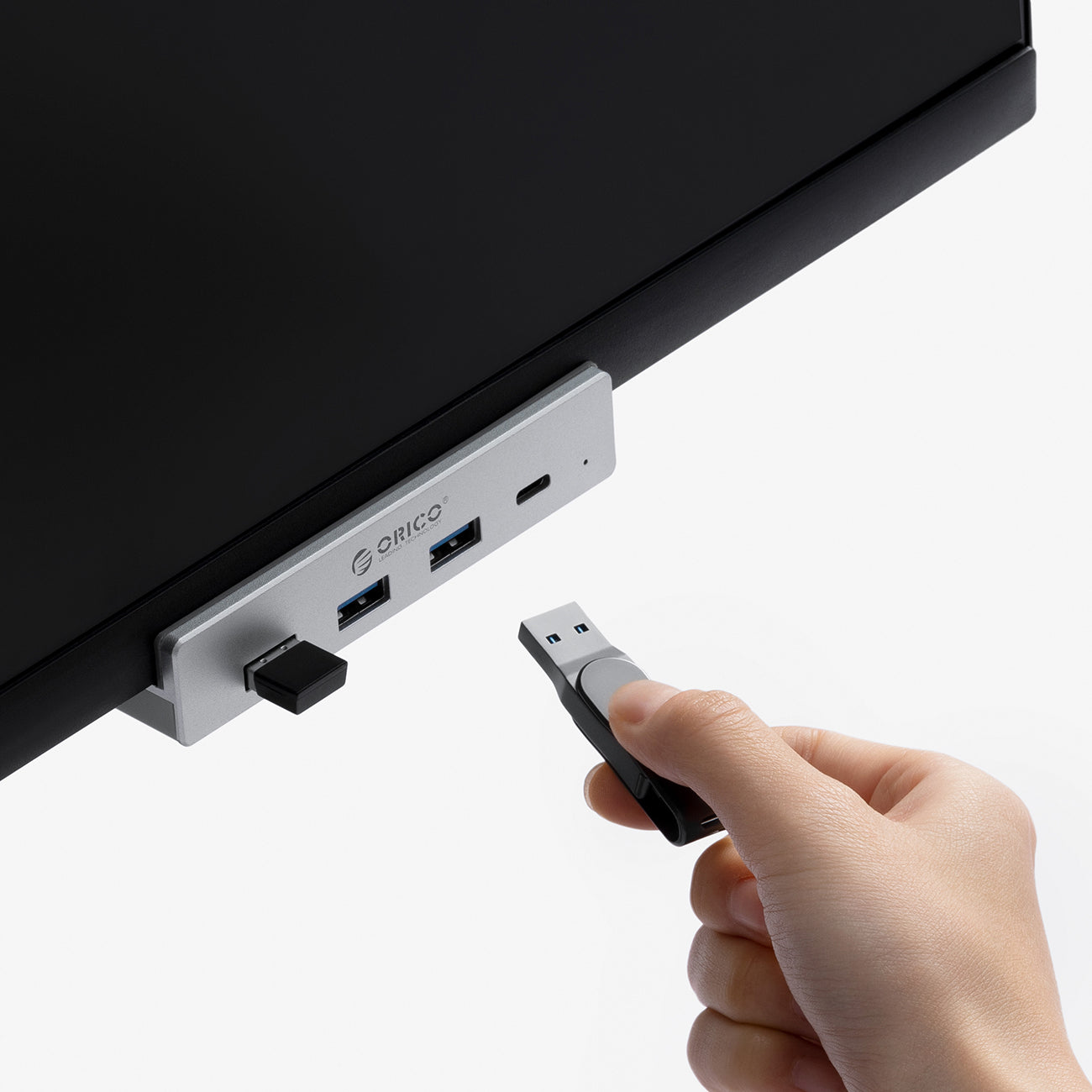 Orico MH4PC šaliklis su spaustuku USB-C / 3x USB-A 3.0 + 1x USB-C 3.0 - sidabras -- USB Hubs