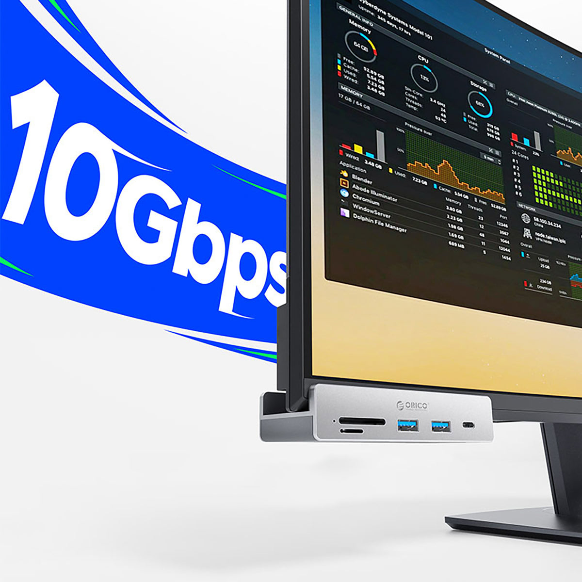 Orico MH5PC šalunas su spaustuku USB-C / 2x USB-A 3.2 + 1x USB-C 3.2 + 1x SD&TF - Sidabrinė -- USB Hubs