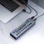 Orico BT2U3-10AB šalunas 10x USB-A 3.0 su jungikliais - pilka -- USB Hubs