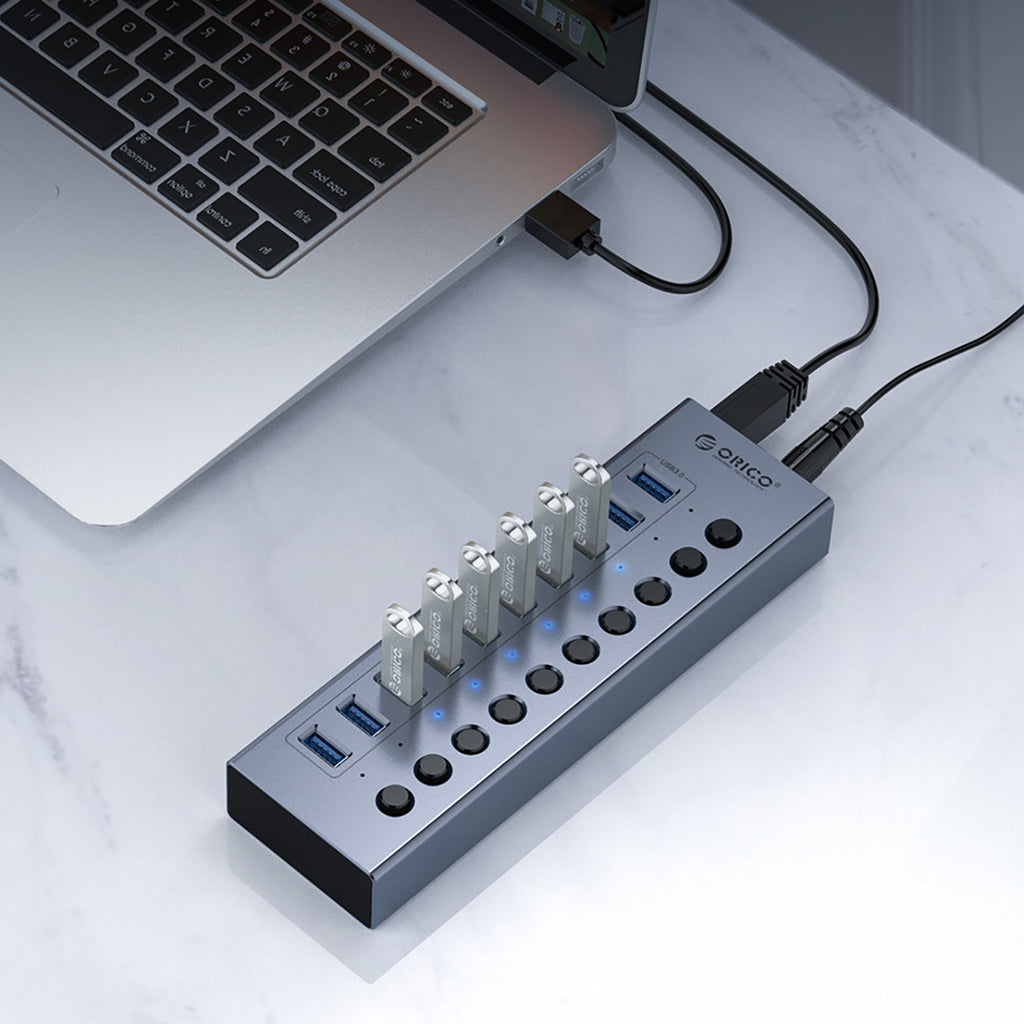 Orico BT2U3-16AB žinynas 16x USB-A 3.0 su jungikliais - pilka -- USB Hubs