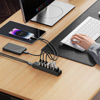 Orico PW7U-U3 sujungimo dėžė 7x USB-A 3.0 + USB-C 5V/3A 1m - juoda -- USB Hubs
