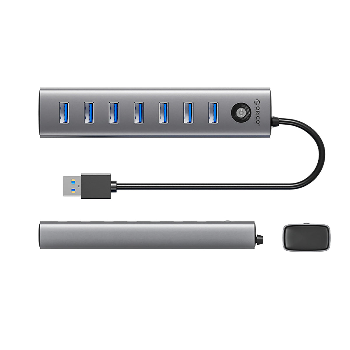 Orico CL7U-U3 sujungimo dėžė 7x USB-A 3.0 + USB-C 5V/3A 1m - pilka -- USB Hubs