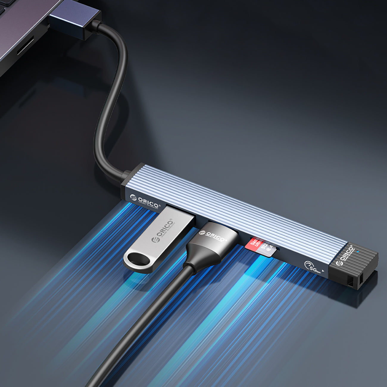 Orico AH-A13 USB-A Hub Docking Station 1x USB-A 3.0 + 3x USB-A 2.0 - Pilka -- USB Hubs