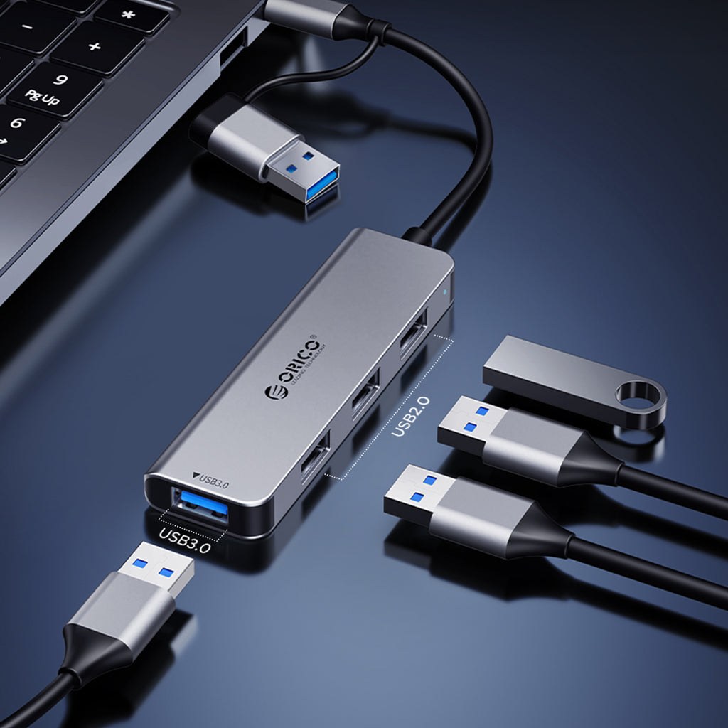 Orico YSB4-U2 USB-C Hub Doko Stotele 2x USB-A 2.0 + 1x USB-A 3.0 + 1x USB-C 2.0 + 1x USB-C - Pilka -- USB Hubs