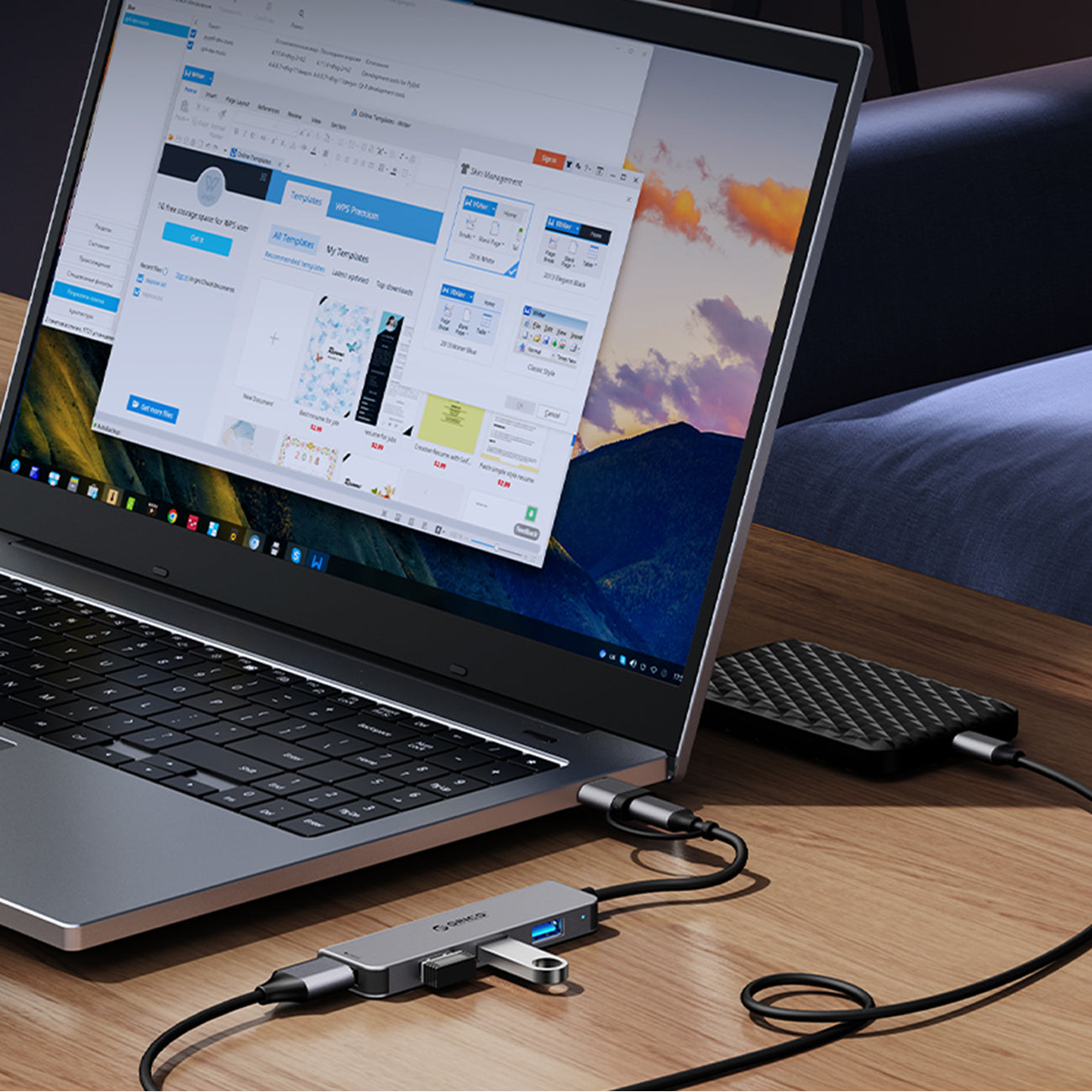 Orico YSB4-U2 USB-C Hub Doko Stotele 2x USB-A 2.0 + 1x USB-A 3.0 + 1x USB-C 2.0 + 1x USB-C - Pilka -- USB Hubs