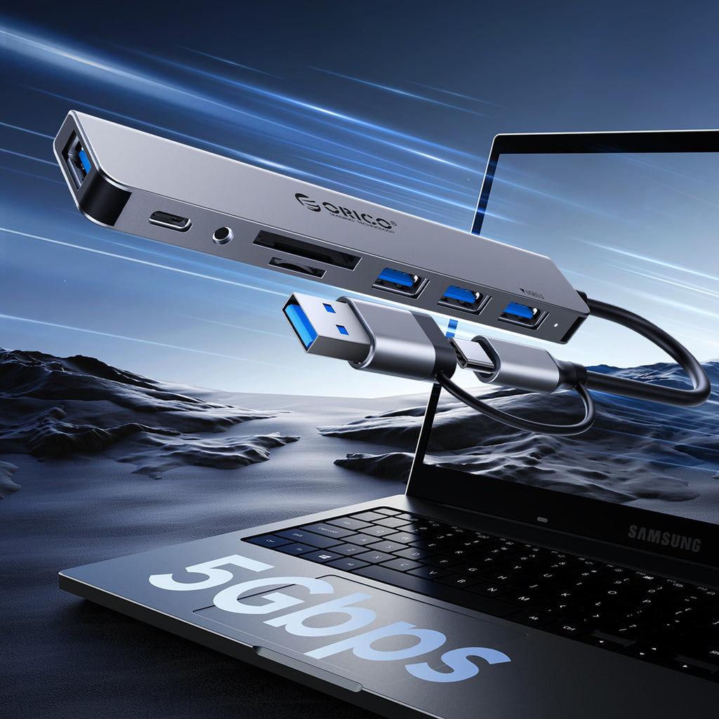 Orico YSB4-U2 USB-C Hub Doko Stotele 2x USB-A 2.0 + 1x USB-A 3.0 + 1x USB-C 2.0 + 1x USB-C - Pilka -- USB Hubs