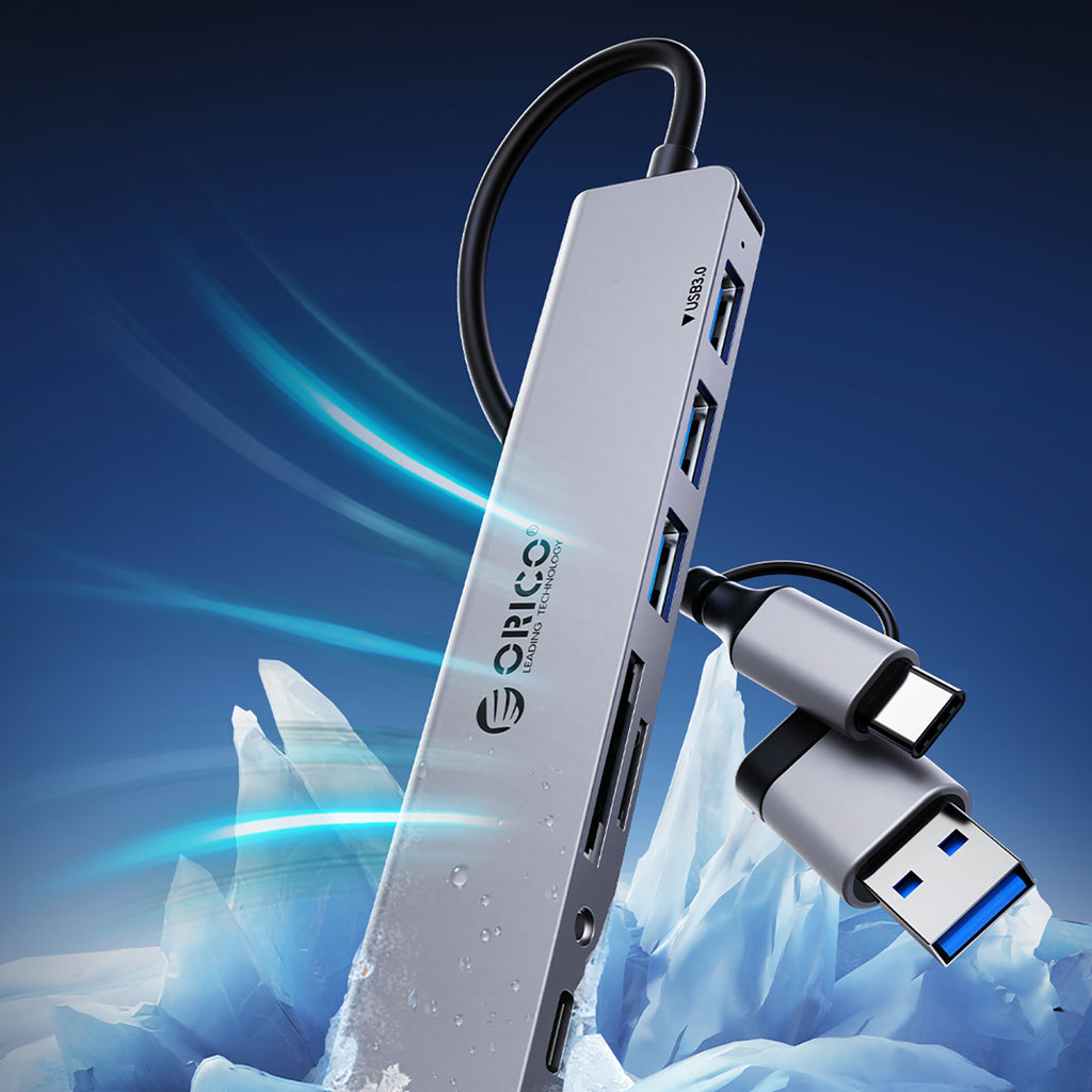 Orico YSB4-U2 USB-C Hub Doko Stotele 2x USB-A 2.0 + 1x USB-A 3.0 + 1x USB-C 2.0 + 1x USB-C - Pilka -- USB Hubs