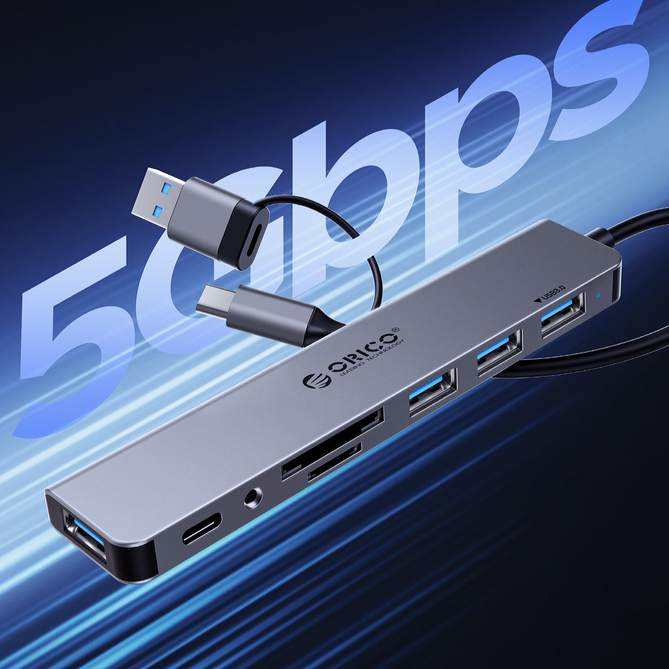 Orico YSB4-U2 USB-C Hub Doko Stotele 2x USB-A 2.0 + 1x USB-A 3.0 + 1x USB-C 2.0 + 1x USB-C - Pilka -- USB Hubs