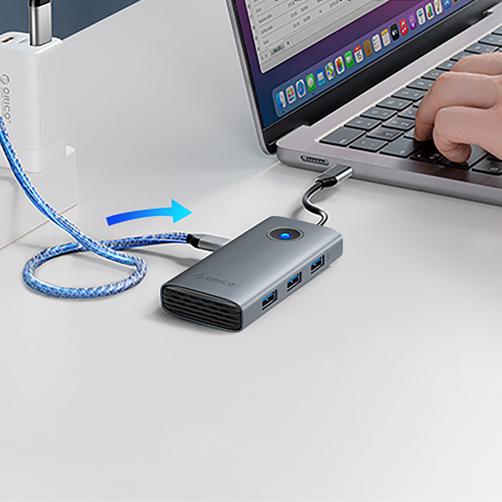 Orico PW11-5P USB-C Hub prijungimo stotis 1x USB-A 3.0 + 2x USB-A 2.0 + 1x USB-C PD + 1x HDMI - Pilka -- USB Hubs