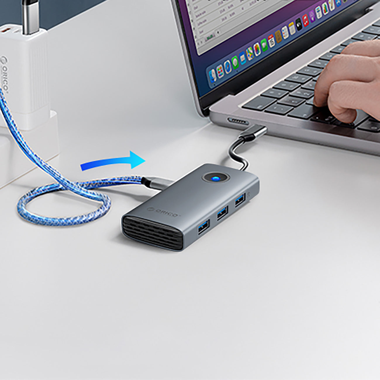 Orico PW11-5P USB-C Hub prijungimo stotis 1x USB-A 3.0 + 2x USB-A 2.0 + 1x USB-C PD + 1x HDMI - Pilka -- USB Hubs