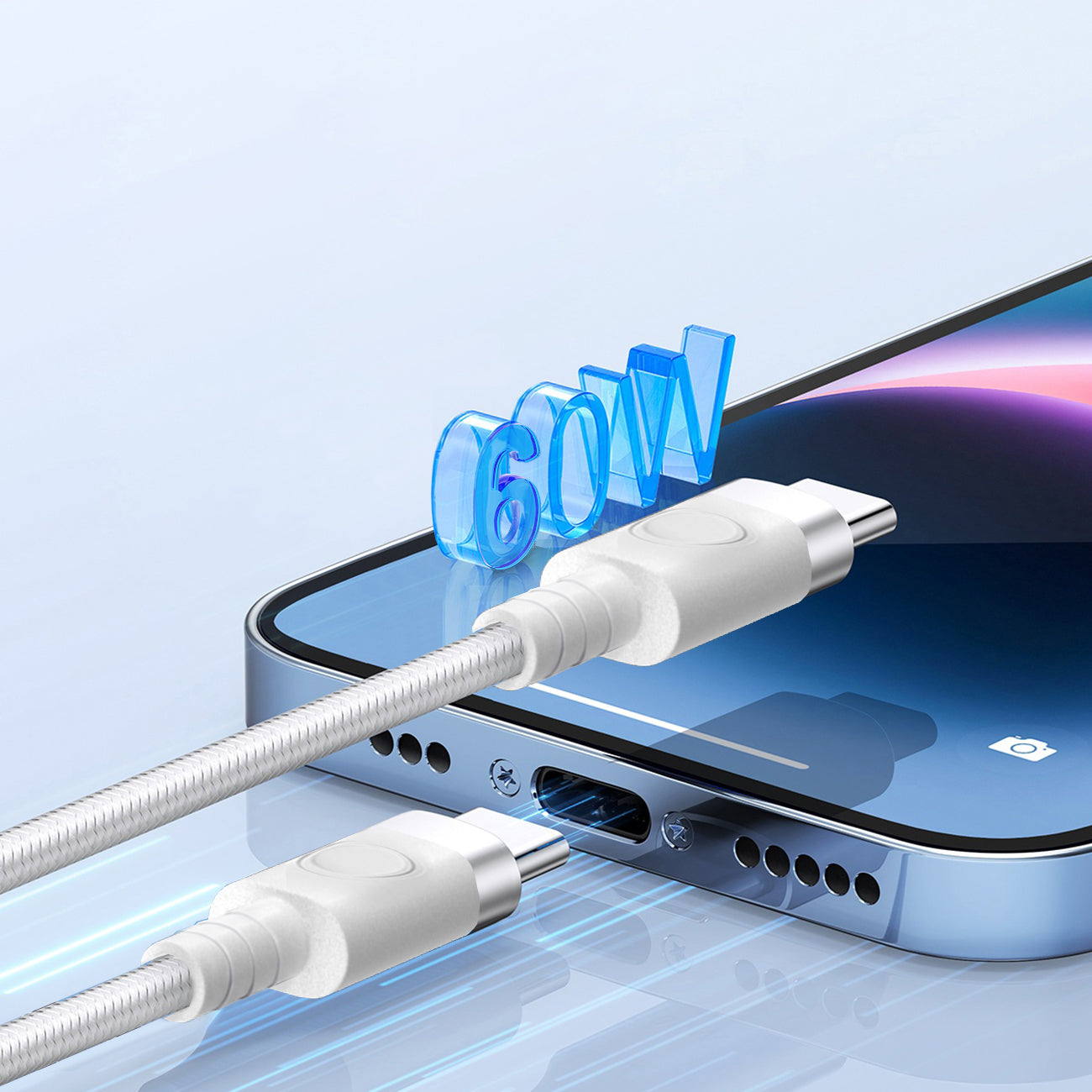 Orico CDX 60W 3A Power Delivery USB-C - USB-C 1m laidas - baltas