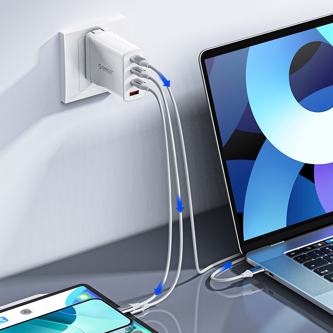 Orico CDX 60W 3A Power Delivery USB-C - USB-C 1m laidas - baltas