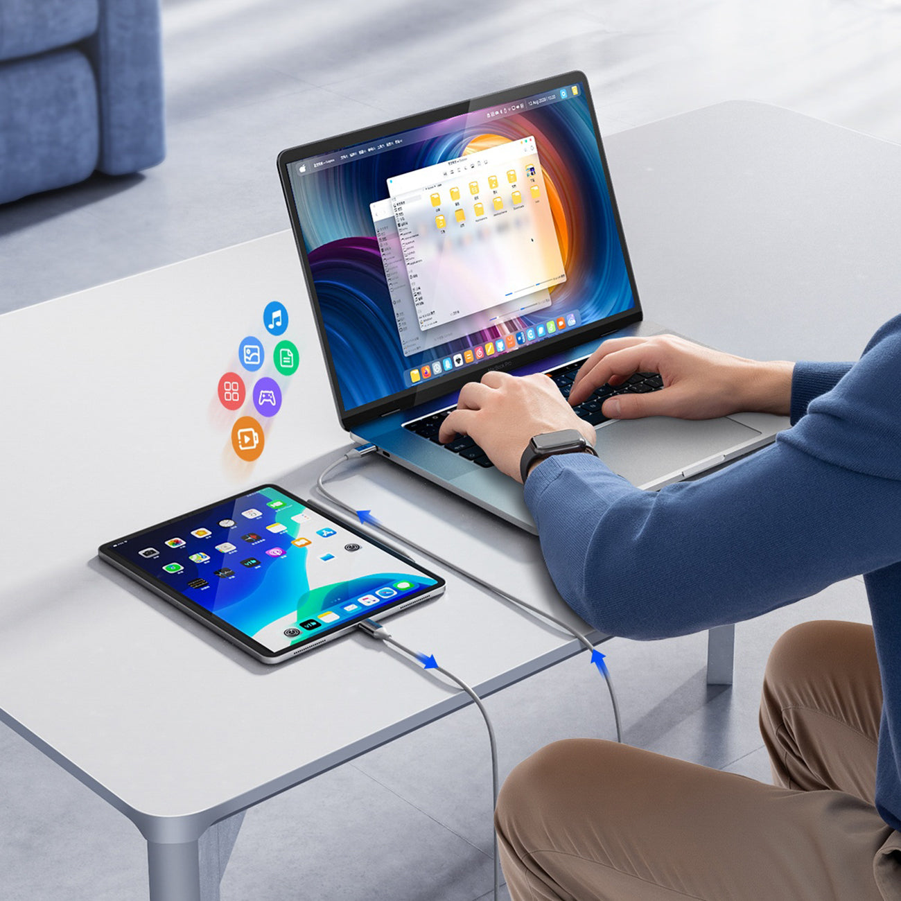 Orico CDX 60W 3A Power Delivery USB-C - USB-C 1m laidas - baltas