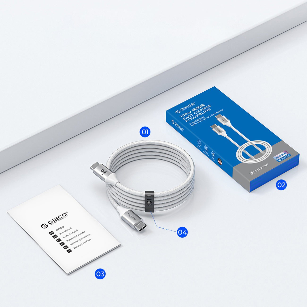 Orico CDX 100W 5A Power Delivery USB-C - USB-C 1m laidas - baltas