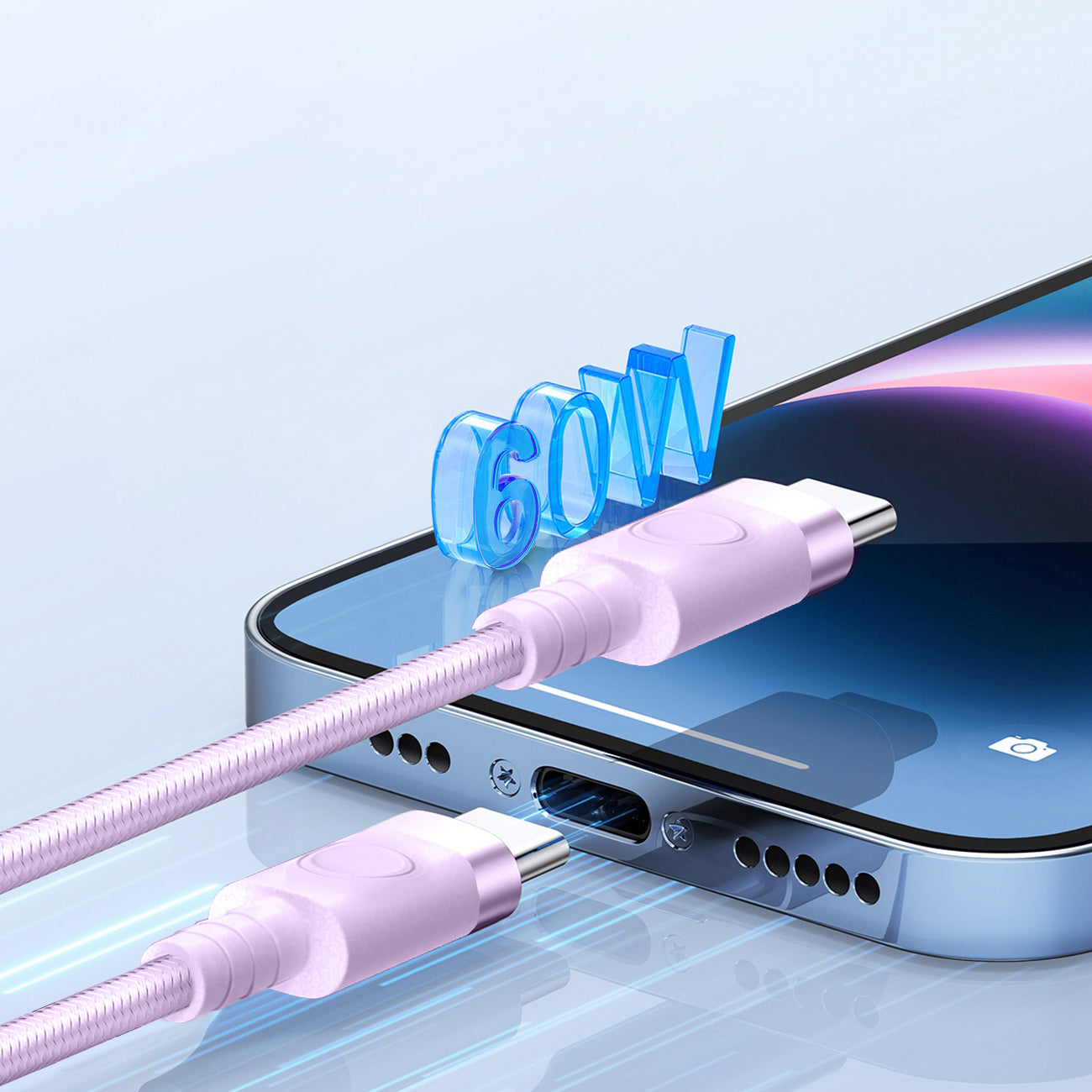 Orico CDX 60W 3A Power Delivery USB-C - USB-C 1m laidas - violetinis -- Cell phone cables