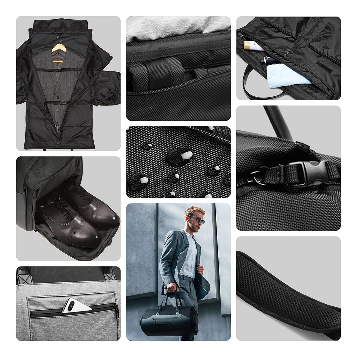 Wozinsky Premium kostiumo kelioninis krepšys su drėgna kišenele (45L) - Juodas -- Laptop Bags