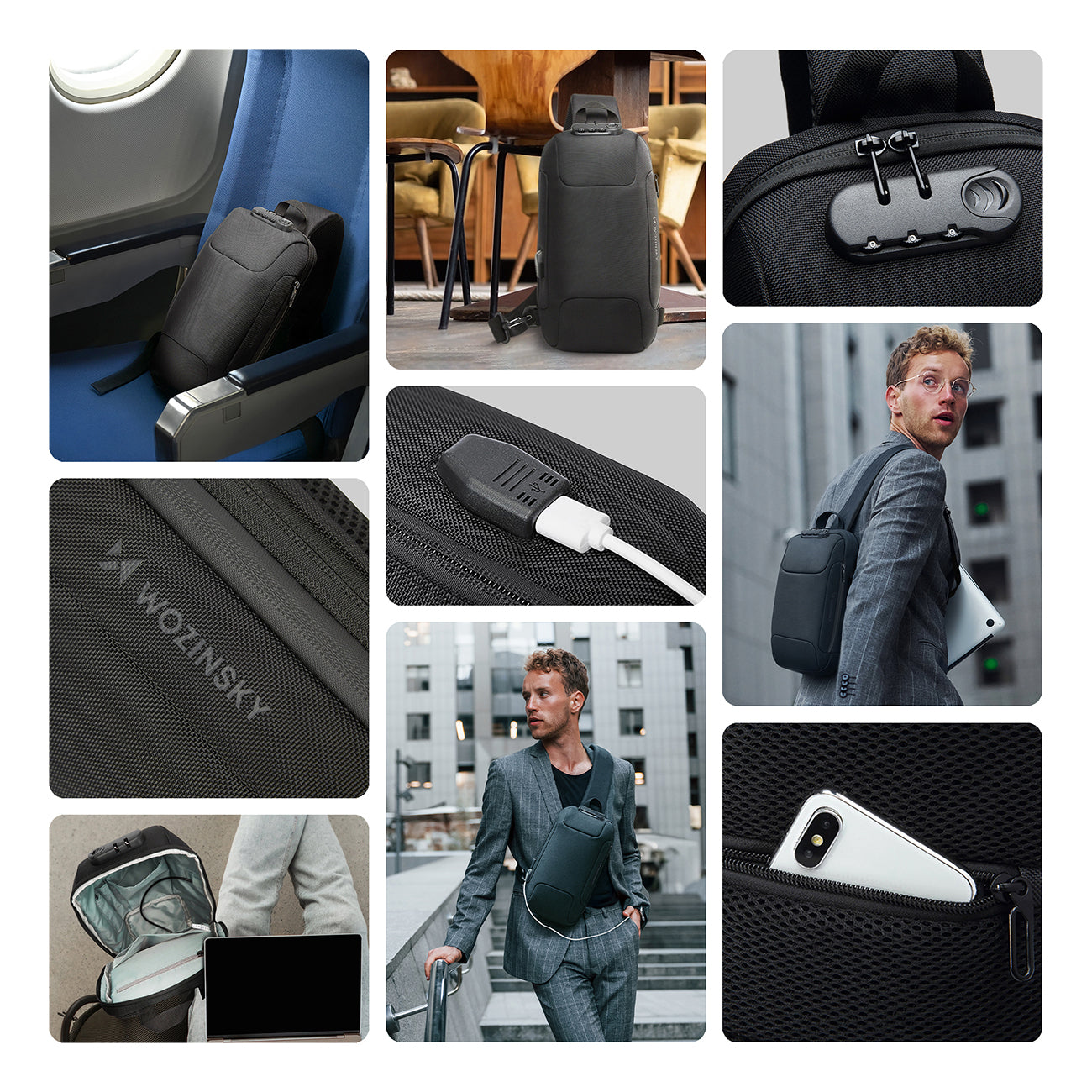 Wozinsky Premium vienos petnešos apsauginė miesto kuprinė su organizatoriumi ir USB - juoda -- Laptop Bags