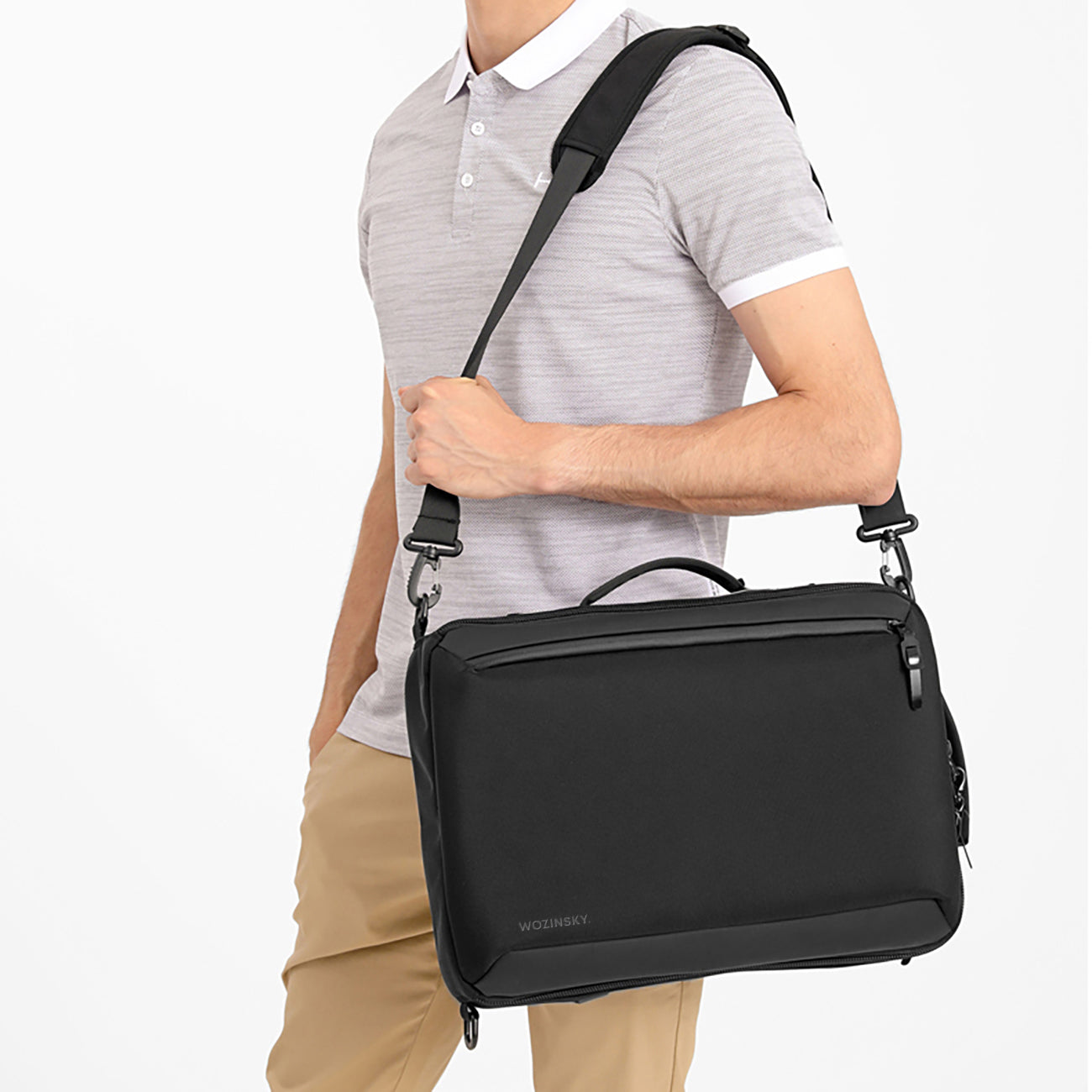 Wozinsky Premium 15.6'' nešiojamojo kompiuterio kuprinė/krepšys su dirželiu - juoda -- Laptop Bags