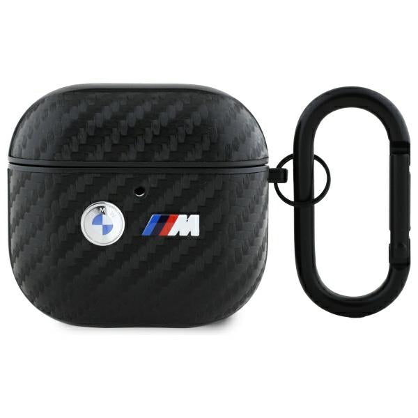 BMW AirPods 4 dėklas Carbon Double Metal Logo – juodas Pirmasis paveikslėlis