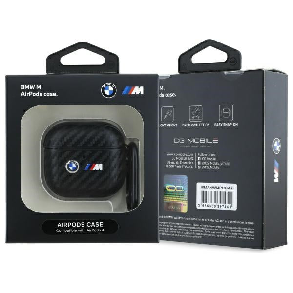 BMW AirPods 4 dėklas Carbon Double Metal Logo – juodas