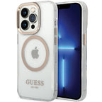 Guess Metal Outline MagSafe dėklas iPhone 15/14/13 6,1" – auksinis