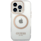 Guess Metal Outline MagSafe dėklas iPhone 15/14/13 6,1" – auksinis