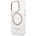 Guess Metal Outline MagSafe dėklas iPhone 15/14/13 6,1" – auksinis