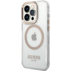 Guess Metal Outline MagSafe dėklas iPhone 15 Pro Max – auksinis