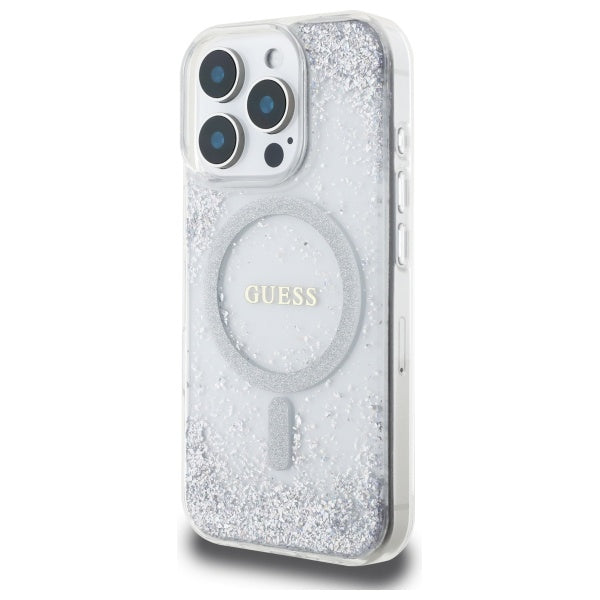 Guess MagSafe dėklas iPhone 16 Pro – sidabrinis