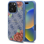 Guess 4G Flowers Print MagSafe dėklas iPhone 16 Pro Max – mėlynas -- iPhone 16 Pro Max