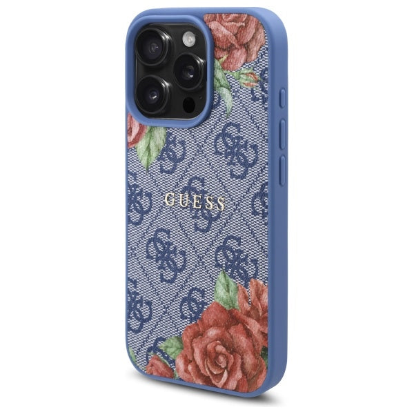 Guess 4G Flowers Print MagSafe dėklas iPhone 16 Pro Max – mėlynas -- iPhone 16 Pro Max