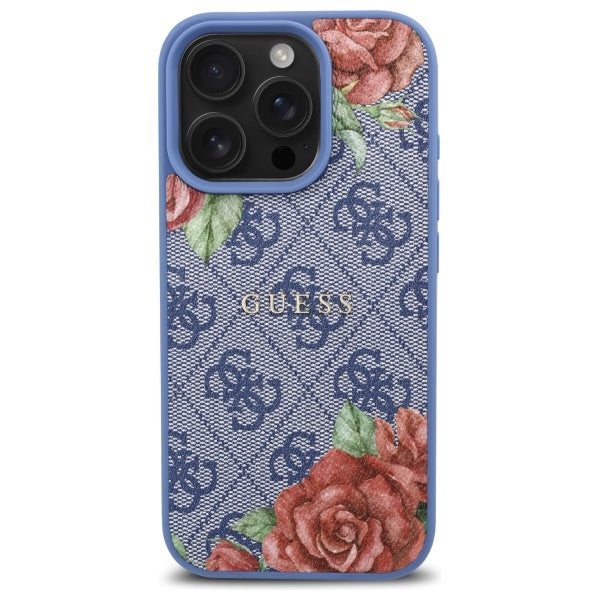 Guess 4G Flowers Print MagSafe dėklas iPhone 16 Pro Max – mėlynas -- iPhone 16 Pro Max