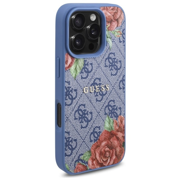 Guess 4G Flowers Print MagSafe dėklas iPhone 16 Pro Max – mėlynas -- iPhone 16 Pro Max