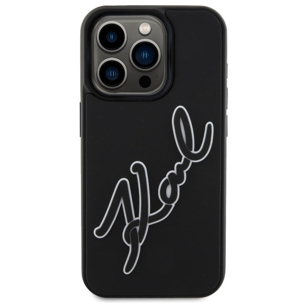 Karl Lagerfeld 3D Rubber Signature dėklas iPhone 15 Pro – juodas