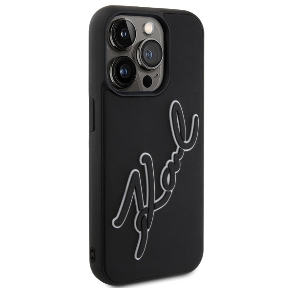 Karl Lagerfeld 3D Rubber Signature dėklas iPhone 15 Pro – juodas