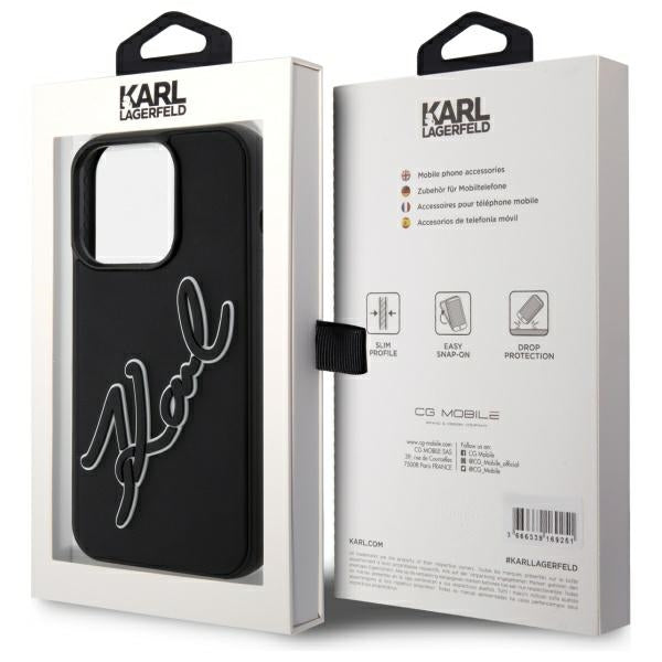 Karl Lagerfeld 3D Rubber Signature dėklas iPhone 15 Pro – juodas