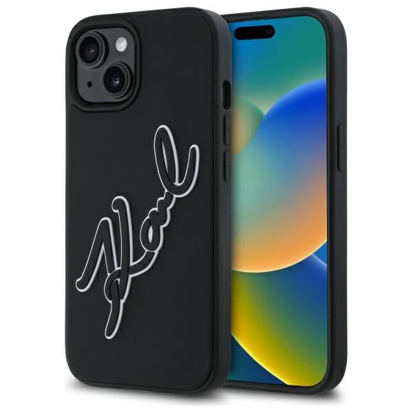 Karl Lagerfeld dėklas iPhone 15 – juodas (3D logotipas)