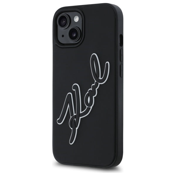 Karl Lagerfeld dėklas iPhone 15 – juodas (3D logotipas)