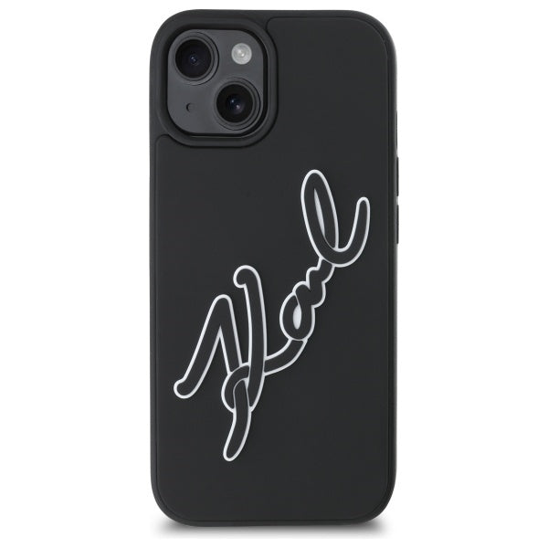 Karl Lagerfeld dėklas iPhone 15 – juodas (3D logotipas)