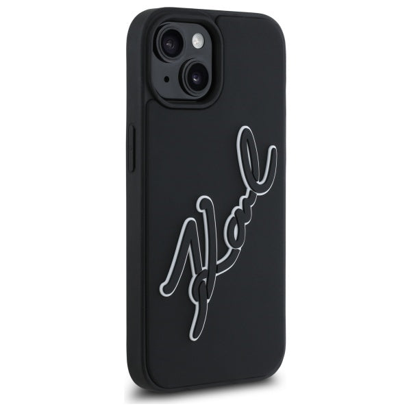 Karl Lagerfeld dėklas iPhone 15 – juodas (3D logotipas)