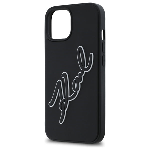 Karl Lagerfeld dėklas iPhone 15 – juodas (3D logotipas)