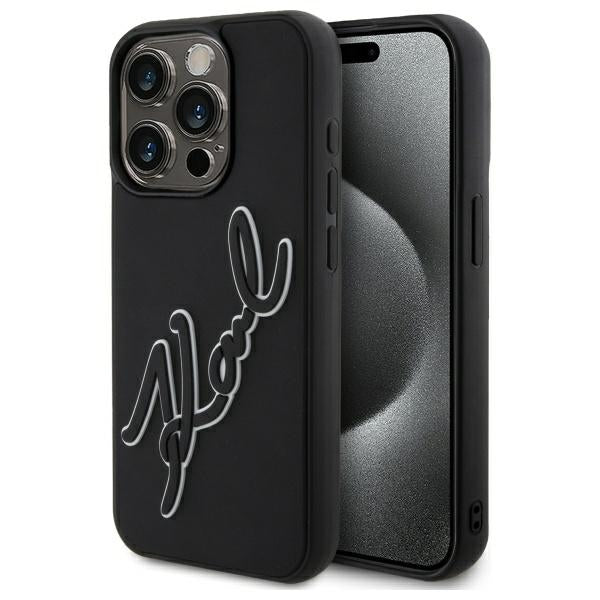 Karl Lagerfeld 3D Rubber dėklas iPhone 15 Pro Max – juodas