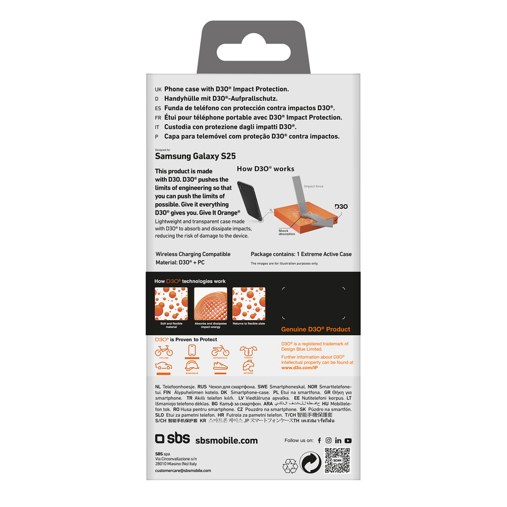 SBS D3O dėklas Samsung Galaxy S25 – skaidrus