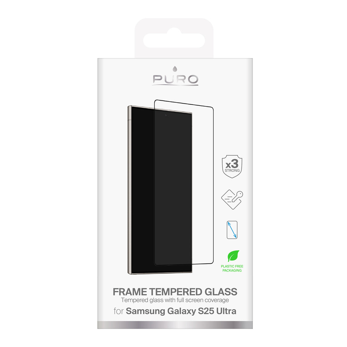 Puro grūdintas stiklas Samsung Galaxy S25 Ultra, juodu rėmeliu